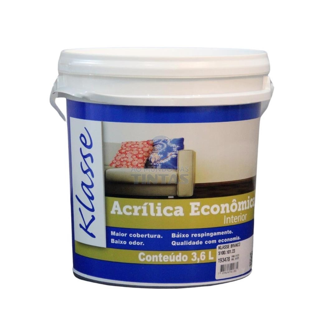 TINTA ACRILICA ECONOMICA FOSCO BRANCO KLASSE QUALYVINIL 3,6L