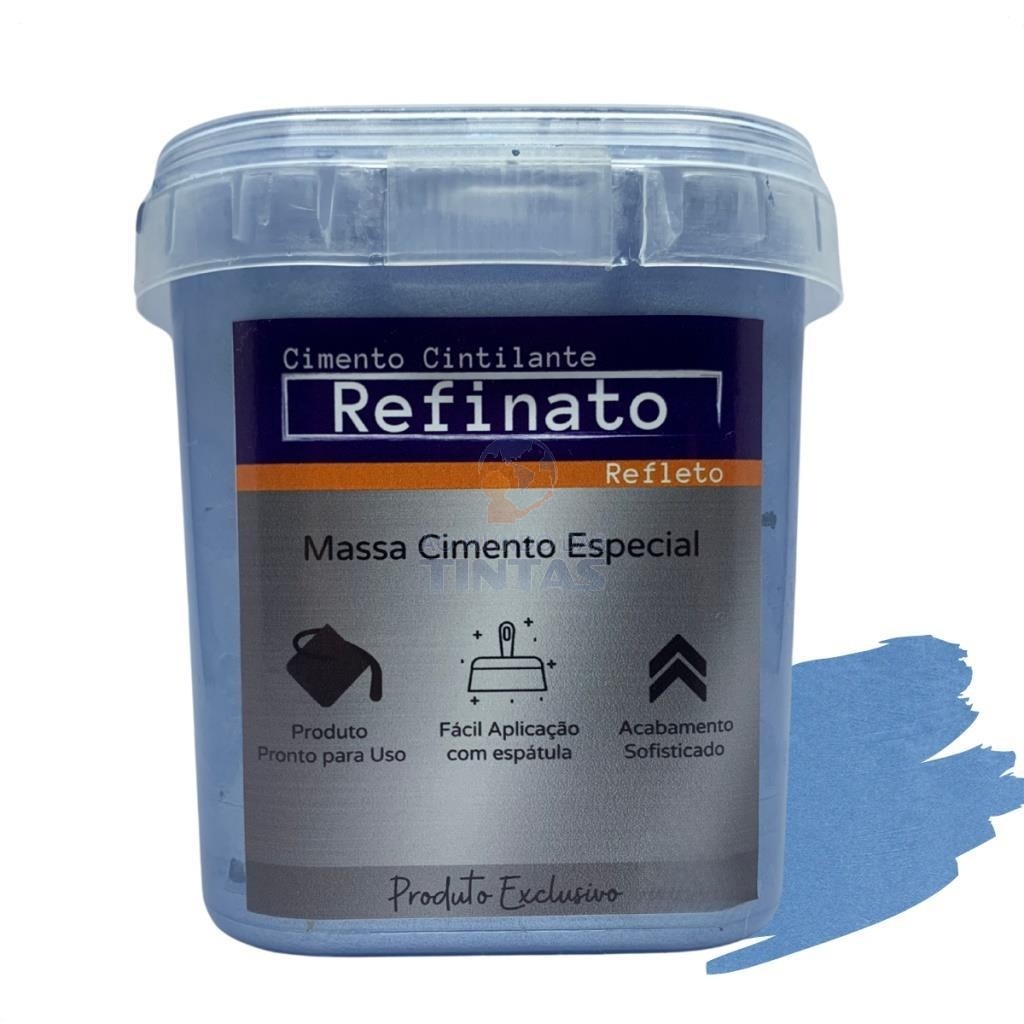 Massa Efeito Cimento Queimado Perolizado Azul Confiante 1kg Refinato Refleto Aveludado