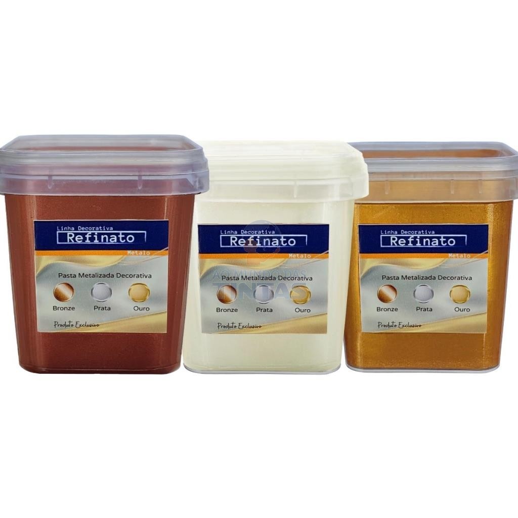 KIT COM 3 PASTAS METALIZADAS REFINATO OURO,PRATA E BRONZE 200G