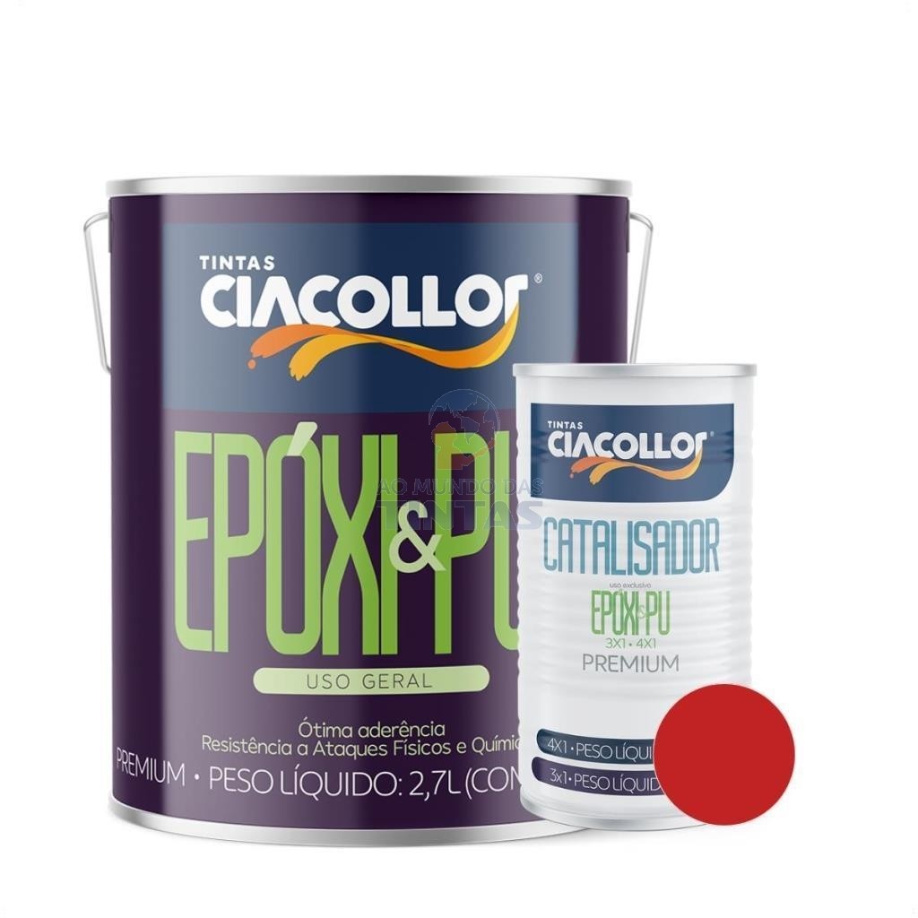 TINTA EPOXI VERMELHO SEGURANCA KIT COM CATALISADOR CIACOLOR GALAO 3,6L